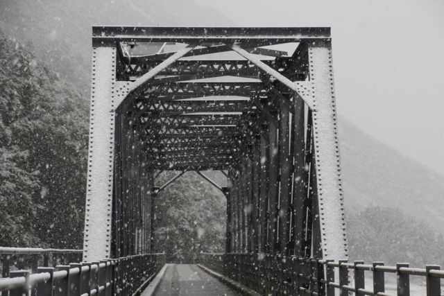 Snowy bridge on Tasman Valley Road